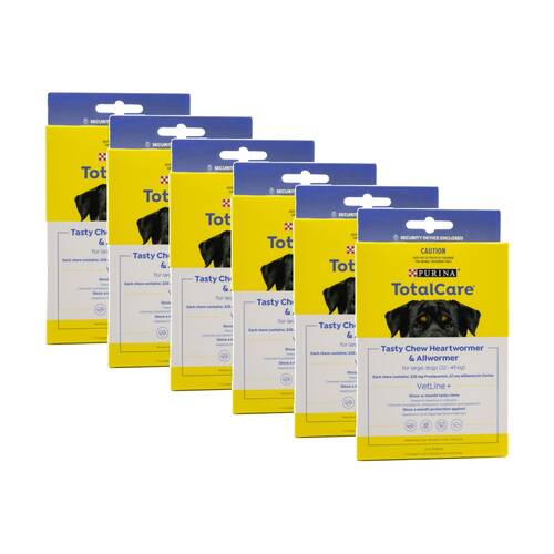 6x 3pc Purina Total Care Tasty Chews Heartwormer & Allwormer For Dogs L 22-45kg