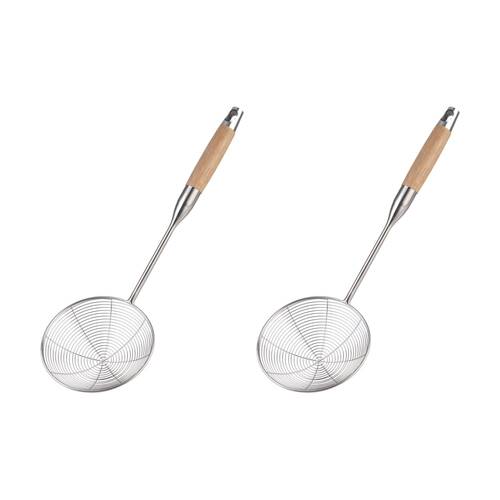 2PK D.Line Stainless Steel Wok Wire Skimmer W/ Beechwood 13.5cm Diameter