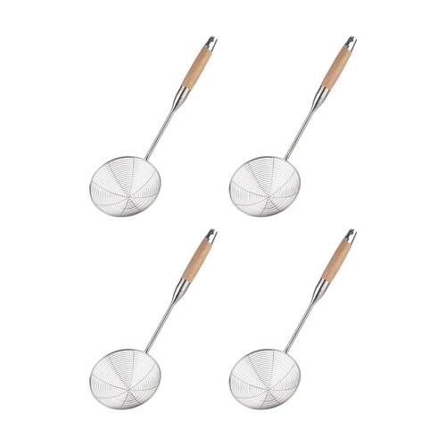 4PK D.Line Stainless Steel Wok Wire Skimmer W/ Beechwood 13.5cm Diameter