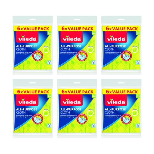 6x6pc Vileda All-Purpose Cloth Microfibre Blend Absorbent 29x40cm