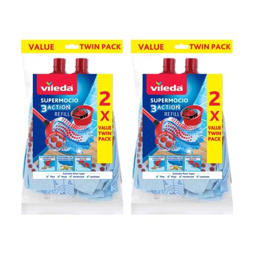 2x2pc Vileda SuperMocio 3 Action Mop Refill Pack Three Cleaning Zones