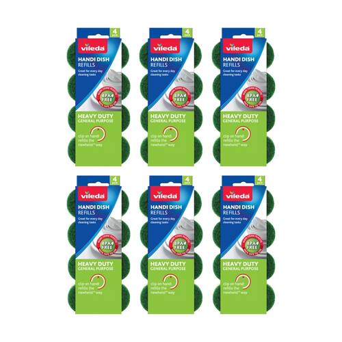 6x4pc Vileda Handi Dish Heavy Duty Refills Durable Cleaning Sponges