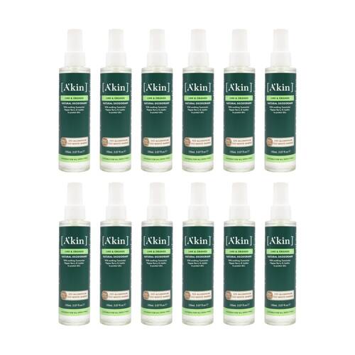 12PK Akin Deodorant Natural Lime & Orange 150mL Refreshing Citrus Scented Spray