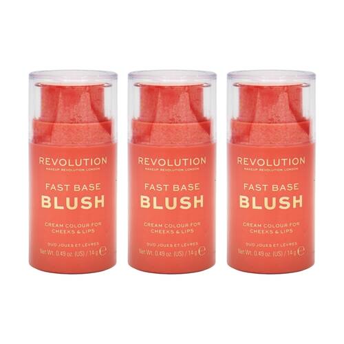 3PK Revolution Fast Base Blush Cream Colour For Cheeks & Lips Peach 14g