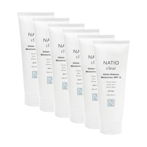 6PK Natio Moisturiser Clear Urban Defence Aloe Vera Willow Bark Oil 100ml