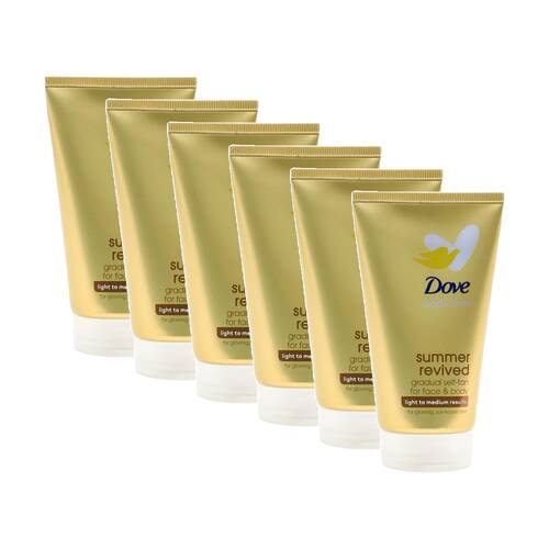6PK Dove Gradual Self Tan For Face & Body Light To Medium Result 75ml