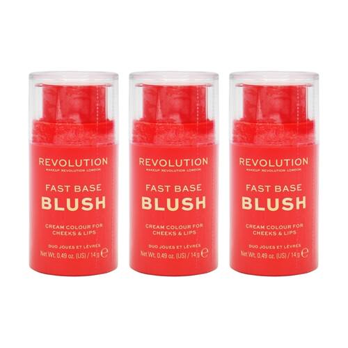 3PK Revolution Fast Base Blush Cream Colour For Cheeks & Lips Bloom 14g