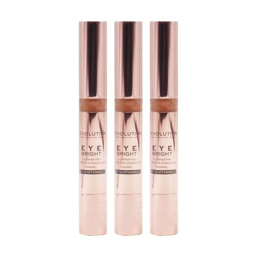3PK Revolution Eye Bright Concealer Illuminating Under-Eye Makeup Caramel 4g