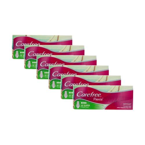 6x 32pc Carefree Flexia Heavy Flow Super Tampons Pack W/ Wings Soft Folds