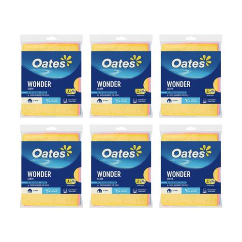 6x3pc Oates Wonder Cloth Natural Fibre Super Absorbent Multi-Purpose