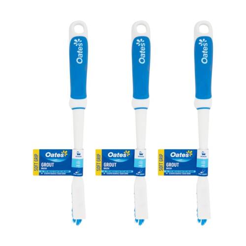 3PK Oates Soft Grip Grout Brush Stiff Bristles Built-In Scraper For Tiles