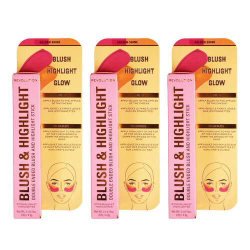 3PK Revolution Blush & Highlight Stick Face Makeup Golden Shine 4.3g