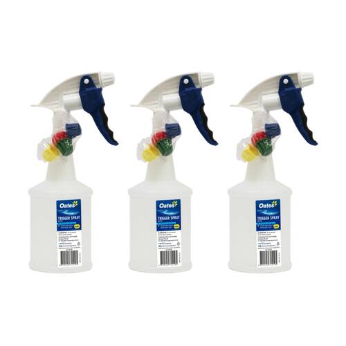 3PK Oates Trigger Spray Bottle Heavy Duty High Output Assorted 500ml