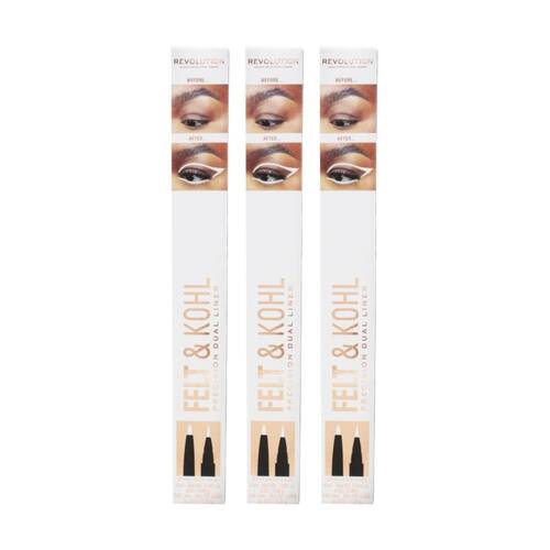 3PK Revolution Felt & Kohl Eyeliner Precision Dual Liner Eye Makeup White 1.3g