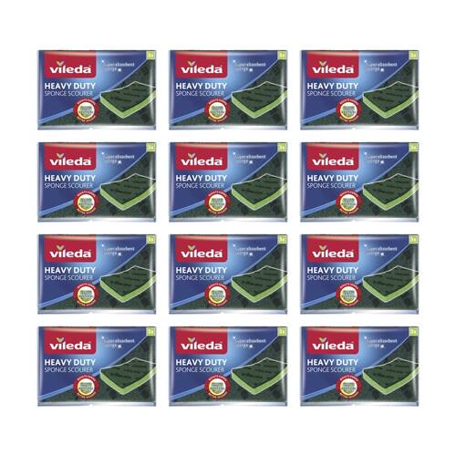 12x3pc Vileda Anti-Bac Cellulose Heavy Duty Sponge Scourer Antibacterial