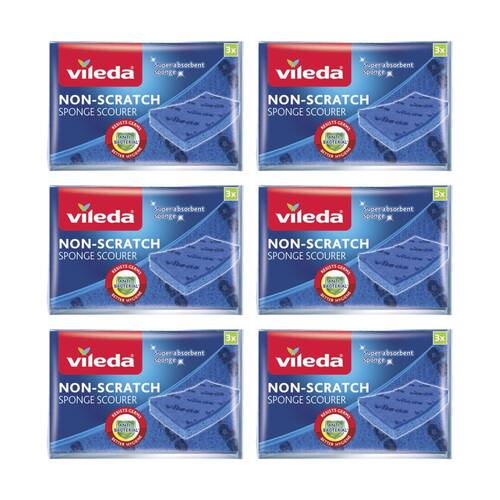 6x3pc Vileda Anti-Bac Cellulose Non-Scratch Sponge Scourer Antibacterial