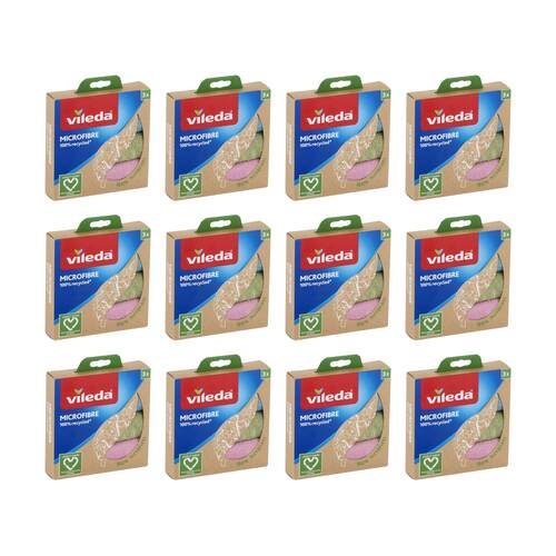 12x3pc Vileda Recycled Microfibre Cloth High Absorbency Pastel Colours