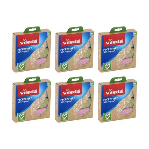 6x3pc Vileda Recycled Microfibre Cloth High Absorbency Pastel Colours