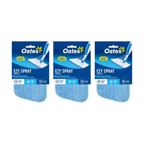 3PK Oates Ezy Spray Mop Refill Microfibre Pad Streakless Cleaning