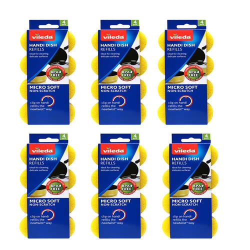 6x4pc Vileda Handi Dish MicroSoft Refills Non-Scratch Cleaning Sponges