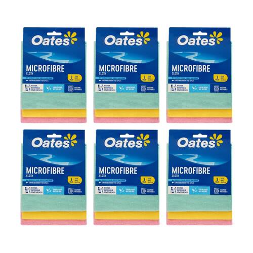 6x3pc Oates Microfibre Cloth Multi-Purpose Cleaning Cloths For Home Use