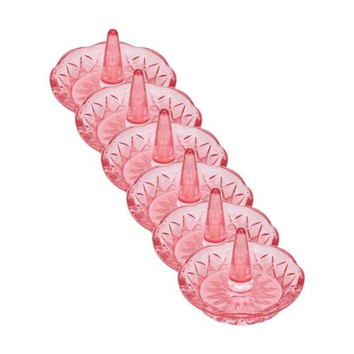 6PK Annabel Trends Glass Jewellery/Ring Luxe Round Holder Organiser Pink