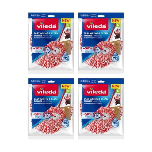 4PK Vileda Easy Wring & Clean Spin Mop 3in1 Refill Microfibre Absorb