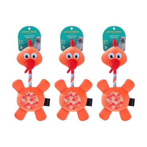 3x Paws And Claws Plush Farm Animals Dog Pet Toy 31-35cm W/ Squeaker Assorted