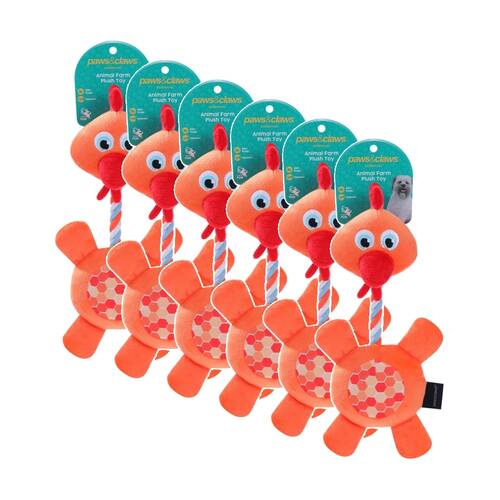 6x Paws And Claws Plush Farm Animals Dog Pet Toy 31-35cm W/ Squeaker Assorted
