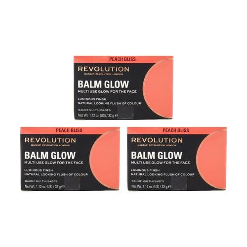 3PK Revolution Balm Glow Face Luminous Multi-Use Makeup Peach Bliss 32g