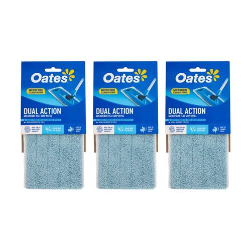 3PK Oates Dual Action Microfibre Flat Mop Refill Absorbent Sponge