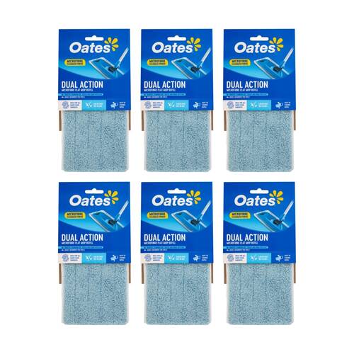 6PK Oates Dual Action Microfibre Flat Mop Refill Absorbent Sponge