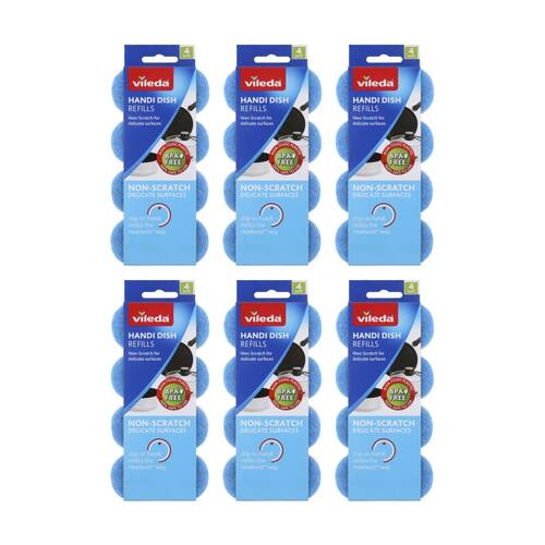 6x4pc Vileda Handi Dish Non-Scratch Refills Gentle Cleaning Sponges