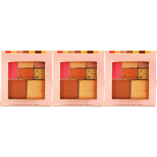 3PK Revolution Pro Iconic Eye & Cheek Makeup Palette Medium/Deep 2.8g