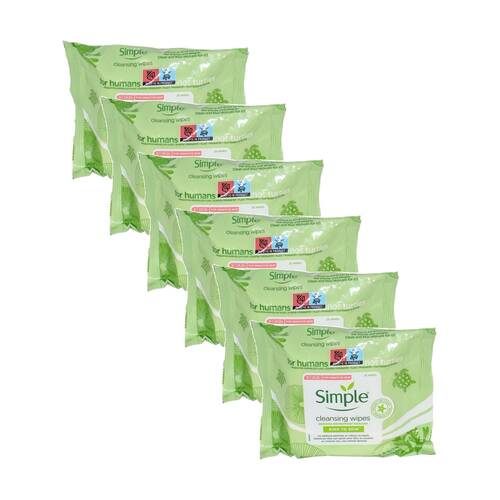 6x 25pc Simple Cleansing Facial Wipes Gentle Makeup Removal & Sensitive Skin