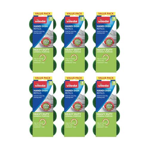 6x8pc Vileda Handi Dish Heavy Duty Refills Value Pack Durable Sponges