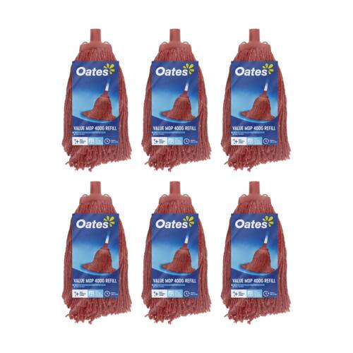 6PK Oates Value Mop Refill Red Absorbent Durable Cleaning Head 400g