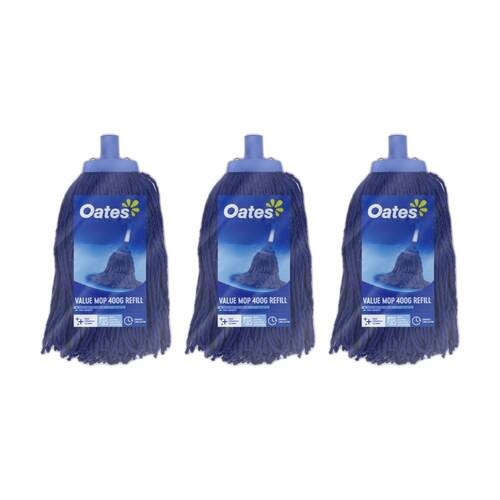 3PK Oates Value Mop Refill Absorbent Cleaning Replacement Pad Blue 400g