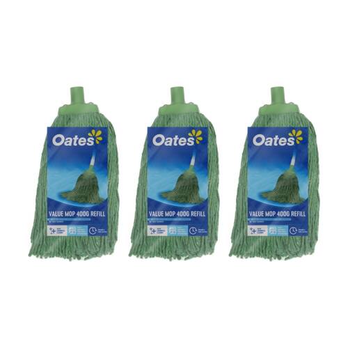 3PK Oates Value Mop Refill Absorbent Practical Cleaning Green 400g