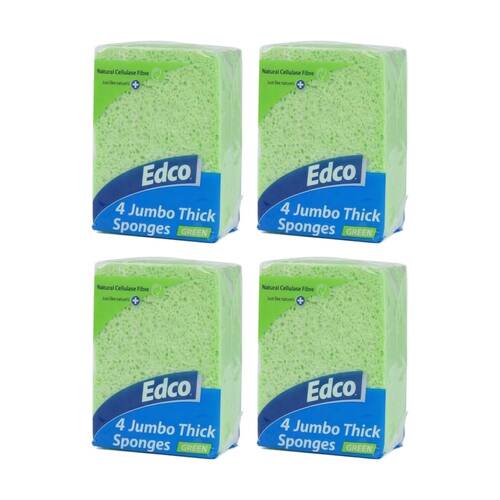 4x 4pc Edco Super Absorbent Natural Cellulose Jumbo Thick Sponges Green
