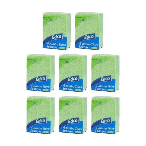 8x 4pc Edco Super Absorbent Natural Cellulose Jumbo Thick Sponges Green
