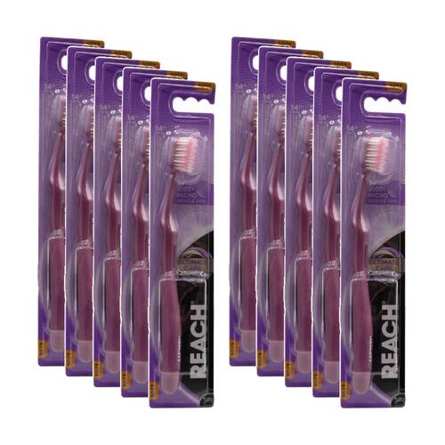 10PK Reach Ultimate Care Toothbrush W/ Multi-Level Bristles Soft Asstd Colours