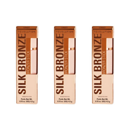 3PK Revolution Skin Silk Bronzer Stick Face Complexion Makeup Medium Sunset 4.5g