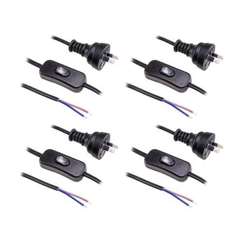 4PK Doss Inline Switch Power Lead Black 2.3Mt 2 Core Cord 2.3m Cable