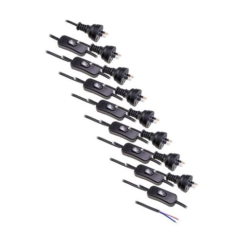 8PK Doss Inline Switch Power Lead Black 2.3Mt 2 Core Cord 2.3m Cable