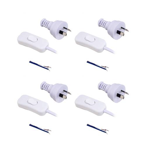 4PK Doss Inline Switch Power Lead White 2.3M 2 Core Cable Cord Australian