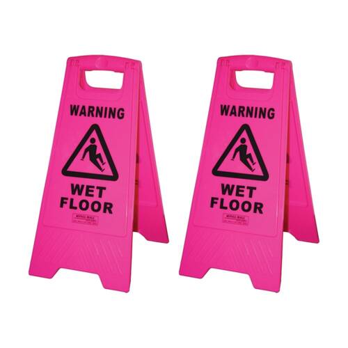 2PK Edco Lightweight & Compact Contractor Wet Floor Sign Pink 61x29x32cm