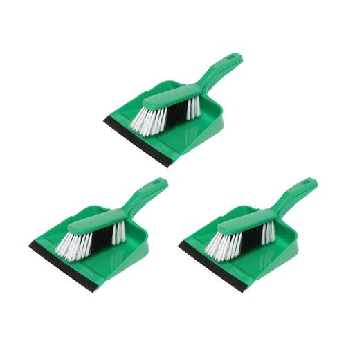 3PK Edco Flagged Fill Dustpan & Brush Set Commercial/Domestic Green 220x110mm
