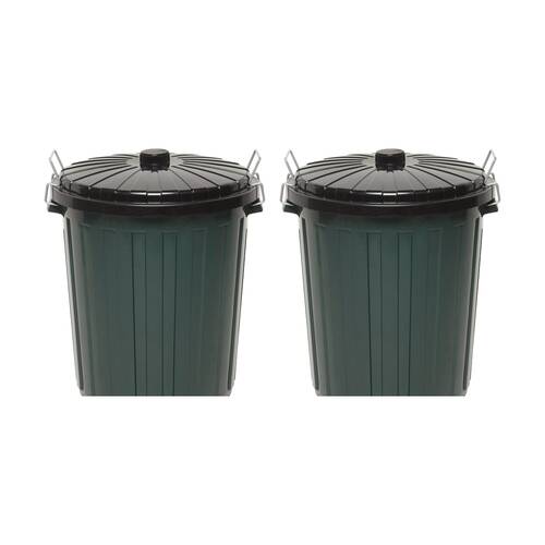 2PK Edco Easy Lock Metal Handles Plastic Garbage Bin With Lid 73L Green