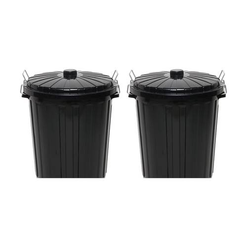 2PK Edco Easy Lock Metal Handles Plastic Garbage Bin With Lid 73L Black